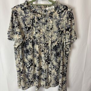 Rose + Olive Sheer Flutter Sleeve Blouse Ruffle Neck Size 3X Gray Pink Pastel